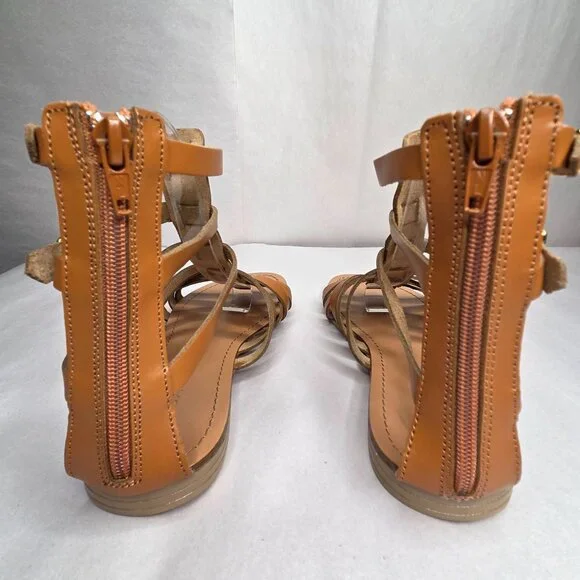 NWT Aqua Women's Emil Cognac Leather Sandals Flats - Picture 3 of 7